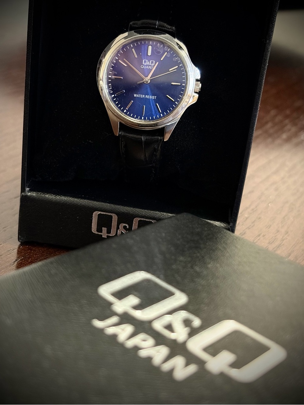New Battery Q&Q by Citizen (Miyota Quartz) Sunburst Blue Dial Dress Watch